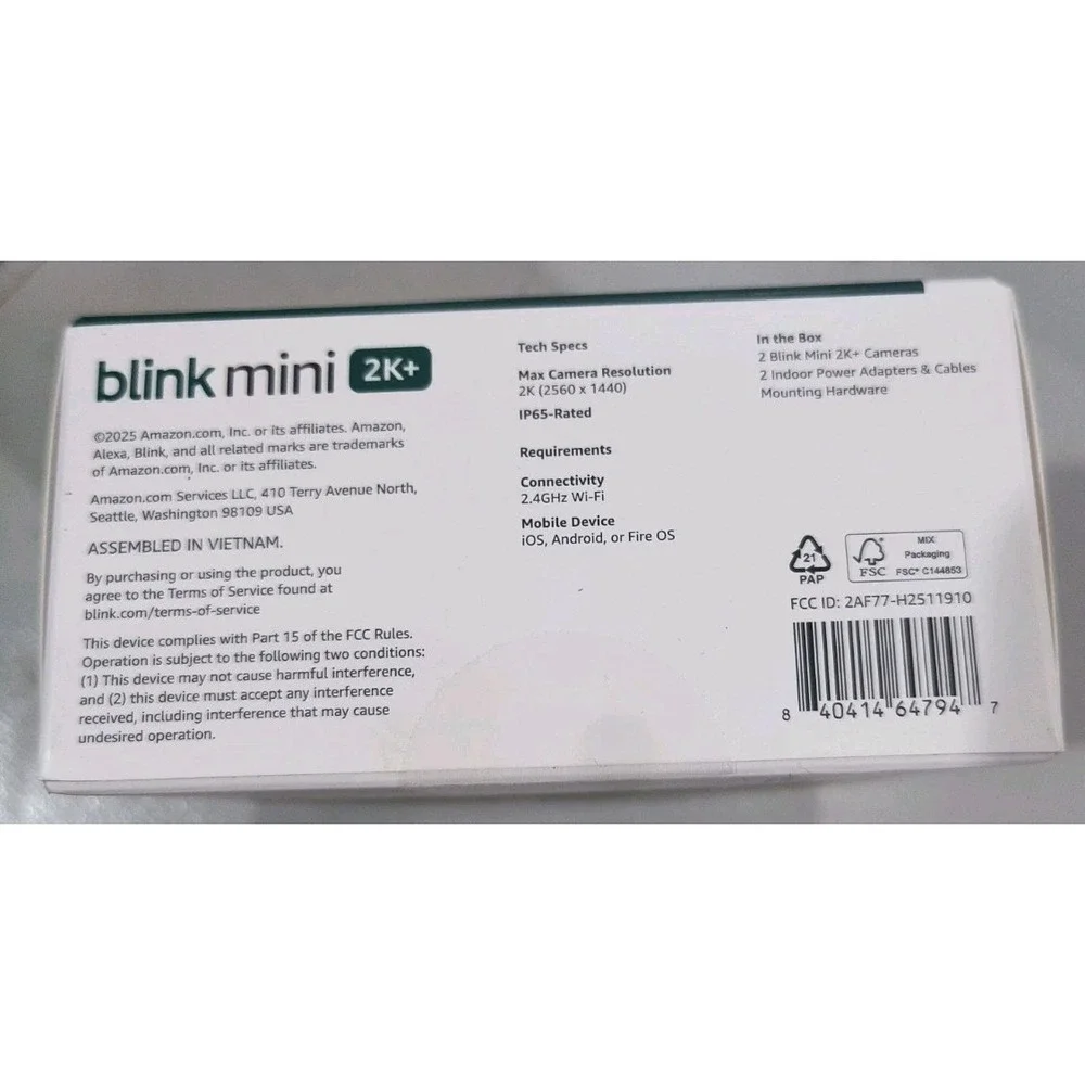 NEW 2 PACK Blink Mini 2k+ Cameras Indoor/Outdoor Plug-in 2K Video WHITE